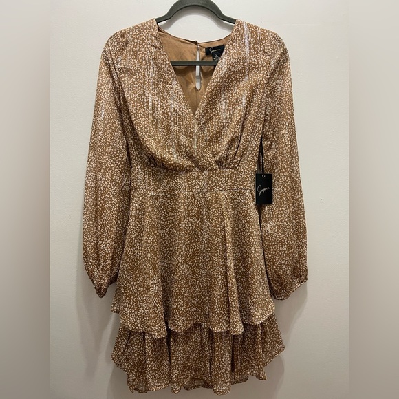 Japna leopard print shimmer dress with ruffles and plunge v-neck size large - Picture 1 of 10